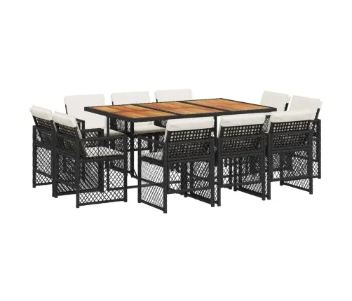 11-Osaline Aiamööbli Komplekt Patjadega, Must, Polürotang