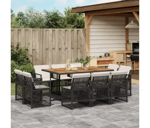 11-Osaline Aiamööbli Komplekt Patjadega, Must, Polürotang