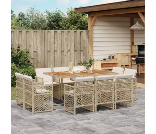 11-Daļīgs Dārza Mēbeļu Komplekts, Matrači, Bēša Pe Rotangpalma Vidaxl