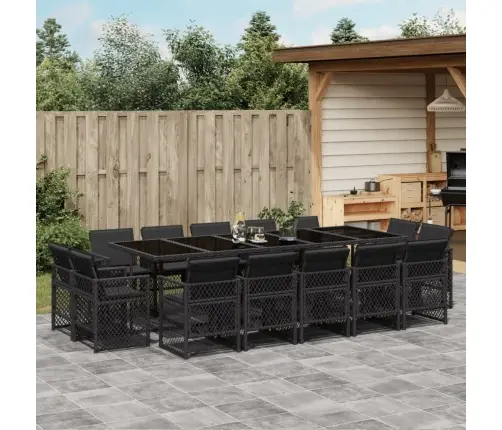 15-Daļīgs Dārza Mēbeļu Komplekts Ar Matračiem, Melns Pe Vidaxl