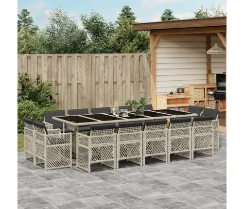 15-Osaline Aia Söögimööbli Komplekt Patjadega, Hall, Polürotang