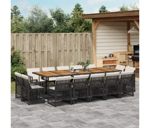 15-Daļīgs Dārza Mēbeļu Komplekts Ar Matračiem, Melns Pe Vidaxl