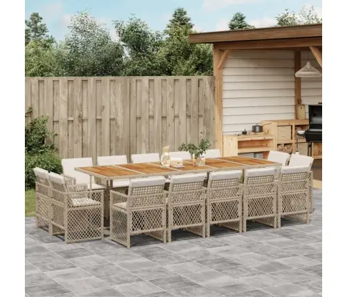 Sodo Komplektas Su Pagalvėlėmis, 15 Dalių, Smėlio, Poliratanas