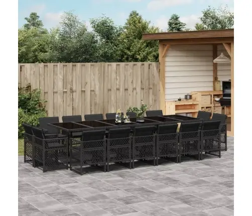 17-Osaline Aia Söögimööbli Komplekt Patjadega, Must, Polürotang