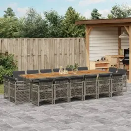 17-Osaline Aia Söögimööbli Komplekt Patjadega, Hall, Polürotang