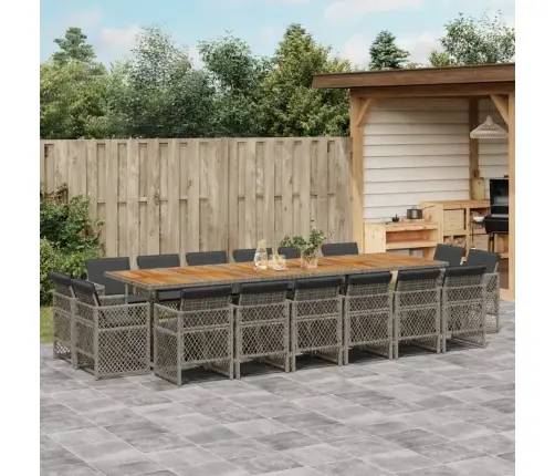 17-Osaline Aia Söögimööbli Komplekt Patjadega, Hall, Polürotang