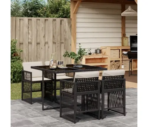 5-Osaline Aiamööbli Komplekt Patjadega, Must, Polürotang