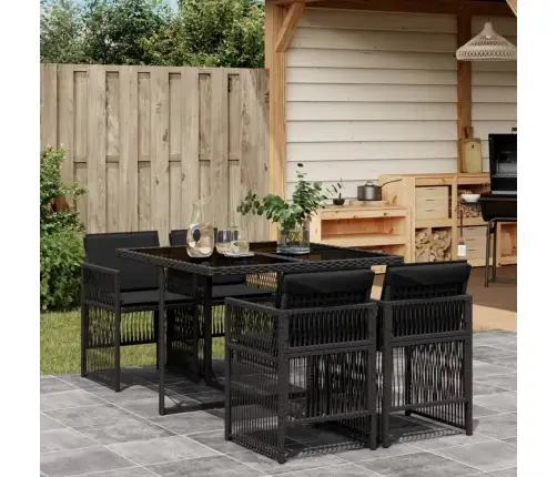 5-Daļīgs Dārza Mēbeļu Komplekts, Matrači, Melna Pe  Rotangpalma Vidaxl