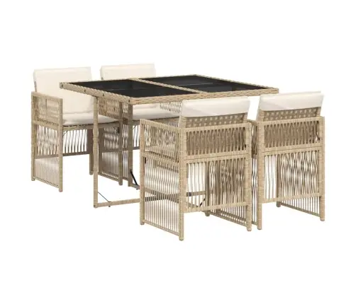 5-Daļīgs Dārza Mēbeļu Komplekts, Matrači, Bēša Pe Rotangpalma Vidaxl