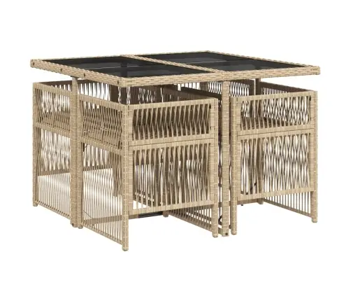 5-Daļīgs Dārza Mēbeļu Komplekts, Matrači, Bēša Pe Rotangpalma Vidaxl