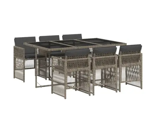 7-Daļīgs Dārza Mēbeļu Komplekts, Matrači, Pelēka Pe Rotangpalma Vidaxl