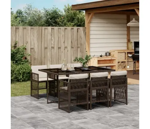 Sodo Komplektas Su Pagalvėlėmis, 7 Dalių, Rudas, Poliratanas