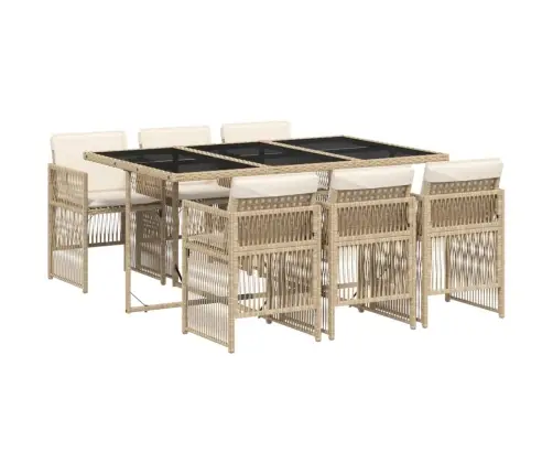 7-Daļīgs Dārza Mēbeļu Komplekts, Matrači, Bēša Pe Rotangpalma Vidaxl