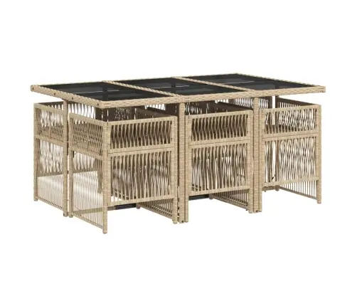 7-Daļīgs Dārza Mēbeļu Komplekts, Matrači, Bēša Pe Rotangpalma Vidaxl