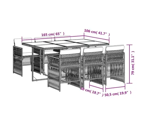 7-Daļīgs Dārza Mēbeļu Komplekts, Matrači, Bēša Pe Rotangpalma Vidaxl