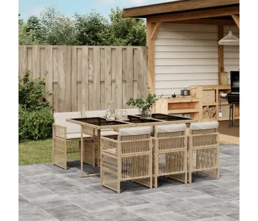 7-Daļīgs Dārza Mēbeļu Komplekts, Matrači, Bēša Pe Rotangpalma Vidaxl