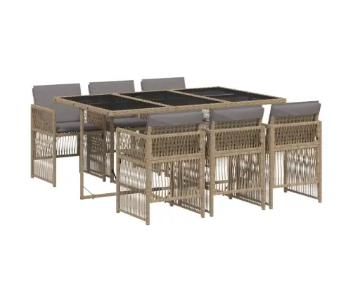 7-Osaline Aia Söögimööbli Komplekt Patjadega, Beežid Toonid