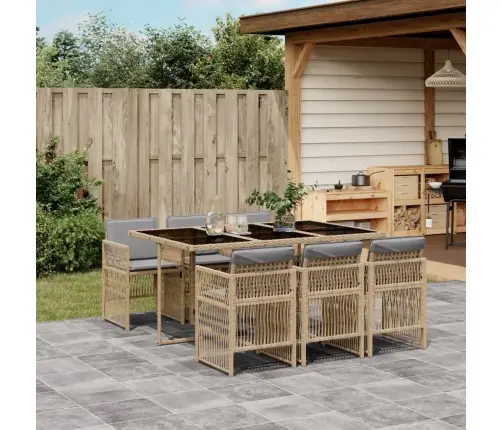 7-Osaline Aia Söögimööbli Komplekt Patjadega, Beežid Toonid