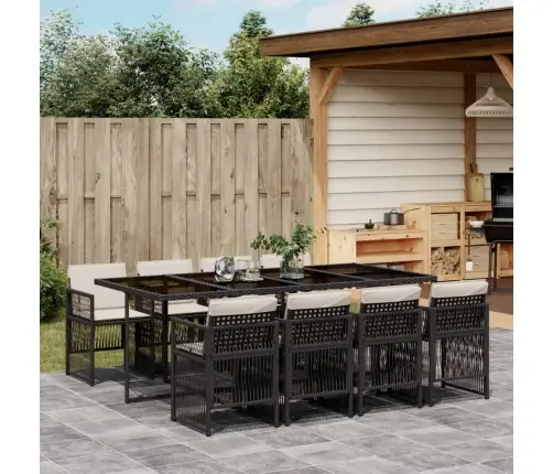 9-Osaline Aiamööbli Komplekt Patjadega, Must, Polürotang