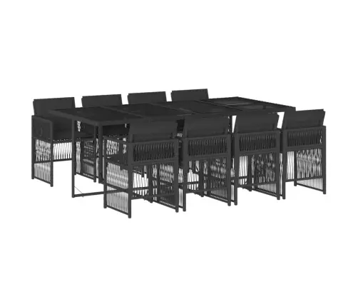 9-Daļīgs Dārza Mēbeļu Komplekts, Matrači, Melns, Pe Rotangpalma Vidaxl