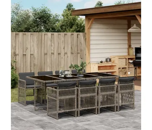 9-Osaline Aiamööbli Komplekt Patjadega, Hall, Polürotang