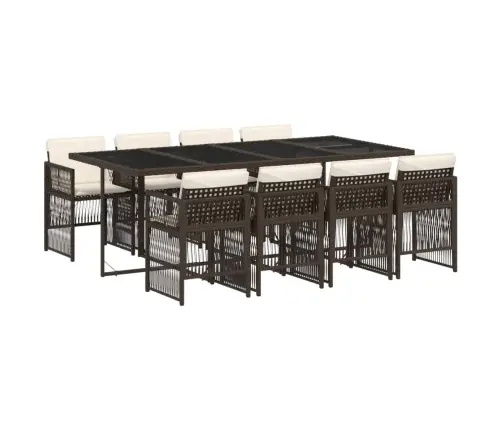 9-Osaline Aia Söögimööbli Komplekt Patjadega, Pruun, Polürotang