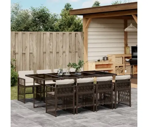 9-Osaline Aia Söögimööbli Komplekt Patjadega, Pruun, Polürotang