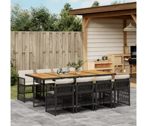 9-Osaline Aiamööbli Komplekt Patjadega, Must, Polürotang