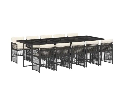 11-Osaline Aiamööbli Komplekt Patjadega, Must, Polürotang