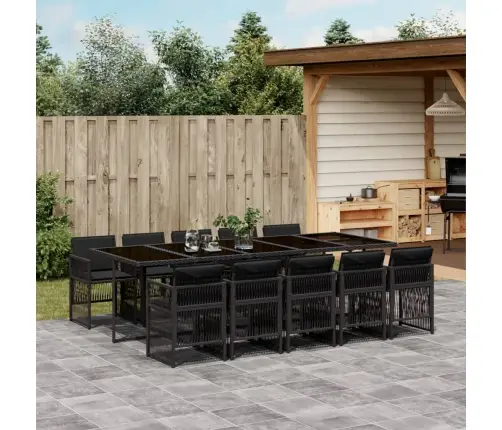 11-Osaline Aiamööbli Komplekt Patjadega, Must, Polürotang