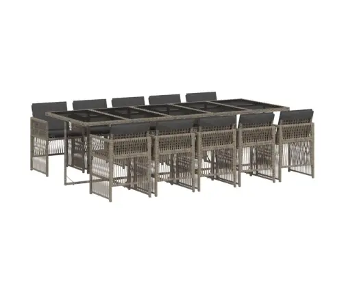 11-Osaline Aia Söögimööbli Komplekt Patjadega, Hall, Polürotang