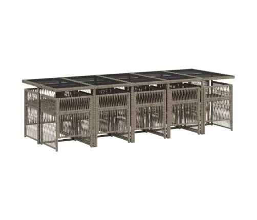 11-Osaline Aia Söögimööbli Komplekt Patjadega, Hall, Polürotang