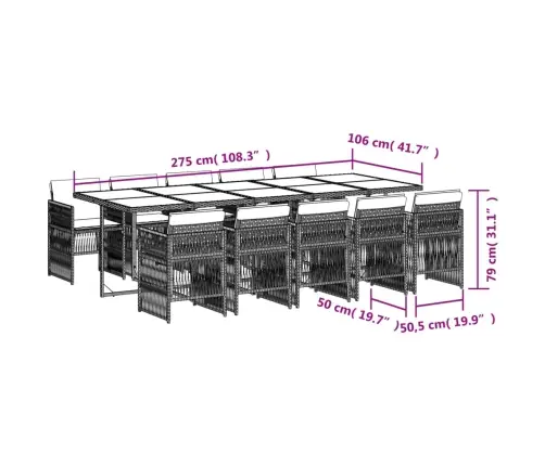 11-Osaline Aia Söögimööbli Komplekt Patjadega, Hall, Polürotang