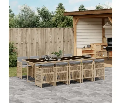 11-Osaline Aia Söögimööbli Komplekt Patjadega, Hall, Polürotang