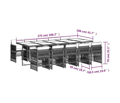 11-Daļīgs Dārza Mēbeļu Komplekts Ar Matračiem, Gaiši Pelēka Pe Vidaxl