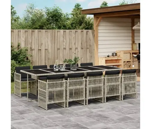 11-Osaline Aia Söögimööbli Komplekt Patjadega, Hall, Polürotang