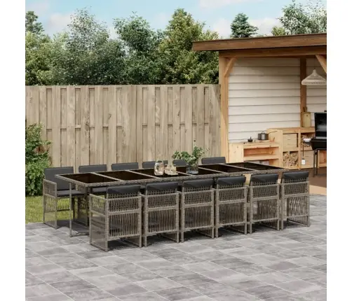 13-Daļīgs Dārza Mēbeļu Komplekts Ar Matračiem, Pelēks Pe Vidaxl