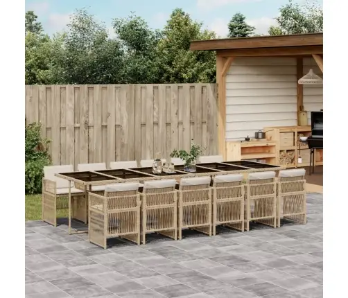 13-Osaline Aia Söögimööbli Komplekt Patjadega, Beež, Pe-Rotang