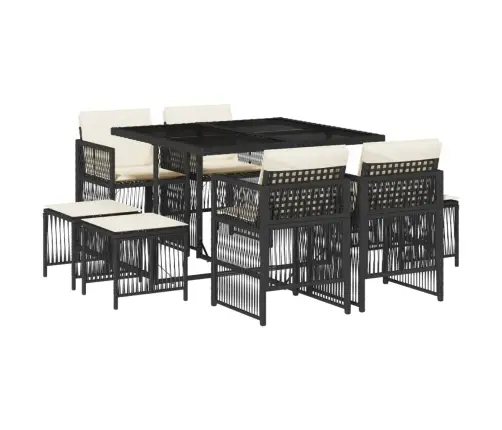 9-Daļīgs Dārza Mēbeļu Komplekts, Matrači, Melns, Pe Rotangpalma Vidaxl