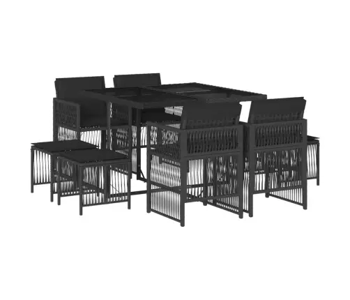9-Daļīgs Dārza Mēbeļu Komplekts, Matrači, Melns, Pe Rotangpalma Vidaxl