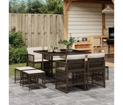 9-Daļīgs Dārza Mēbeļu Komplekts, Matrači, Brūna Pe Rotangpalma Vidaxl