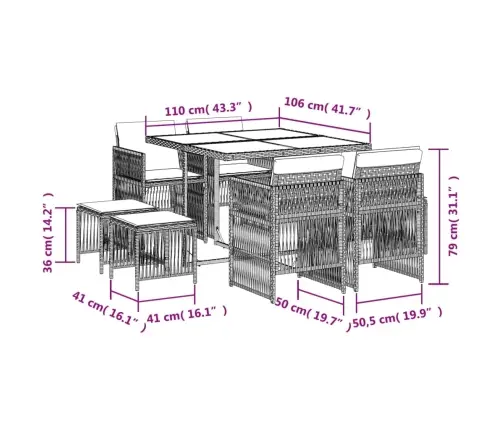 9-Daļīgs Virtuves Mēbeļu Komplekts Ar Matračiem, Pe Rotangpalma Vidaxl