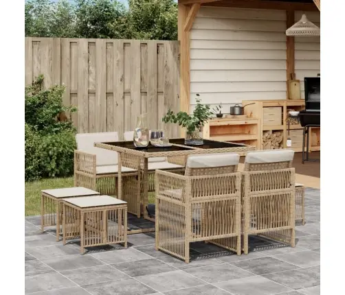 9-Daļīgs Virtuves Mēbeļu Komplekts Ar Matračiem, Pe Rotangpalma Vidaxl