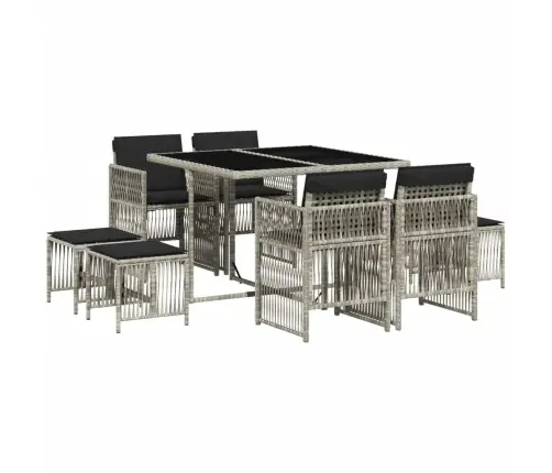 9-Osaline Aiamööbli Komplekt Patjadega, Helehall, Polürotang