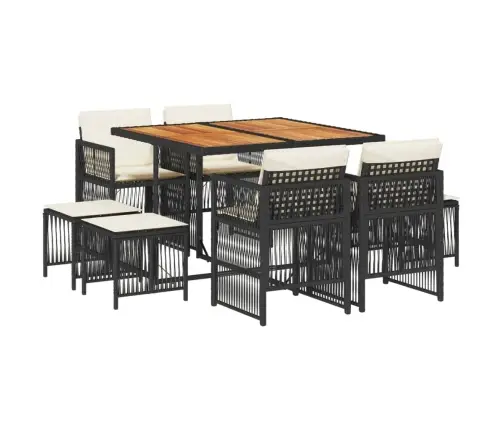 9-Daļīgs Dārza Mēbeļu Komplekts, Matrači, Melns, Pe Rotangpalma Vidaxl