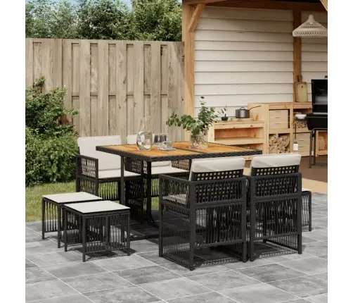 9-Daļīgs Dārza Mēbeļu Komplekts, Matrači, Melns, Pe Rotangpalma Vidaxl