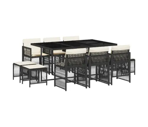 11-Osaline Aiamööbli Komplekt Patjadega, Must, Polürotang