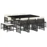 11-Osaline Aiamööbli Komplekt Patjadega, Must, Polürotang