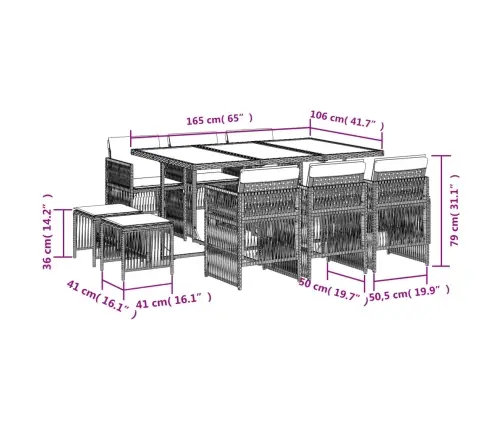 11-Osaline Aiamööbli Komplekt Patjadega, Must, Polürotang