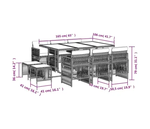 11-Daļīgs Dārza Mēbeļu Komplekts, Matrači, Melna Pe Rotangpalma Vidaxl